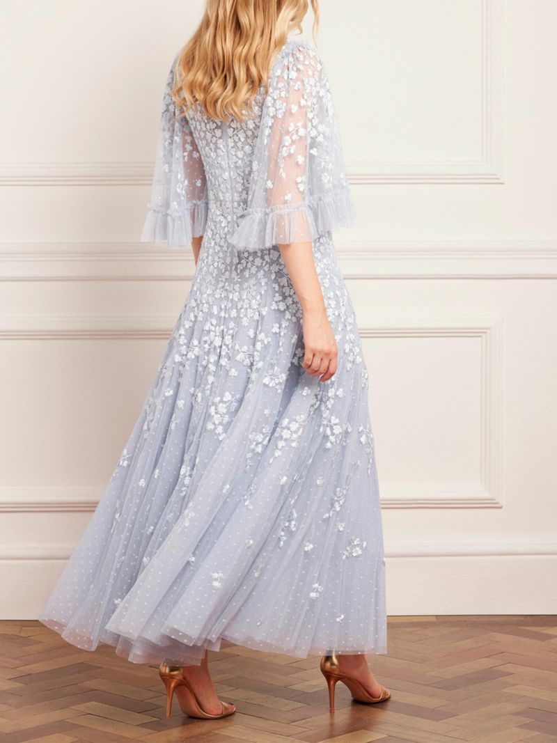 Women's Scatter Blossom Round Neck Ankle Gown