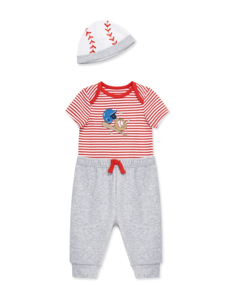 Baby Boys' Baseball Short-Sleeve Bodysuit, Pants & Hat, 3-Piece Set