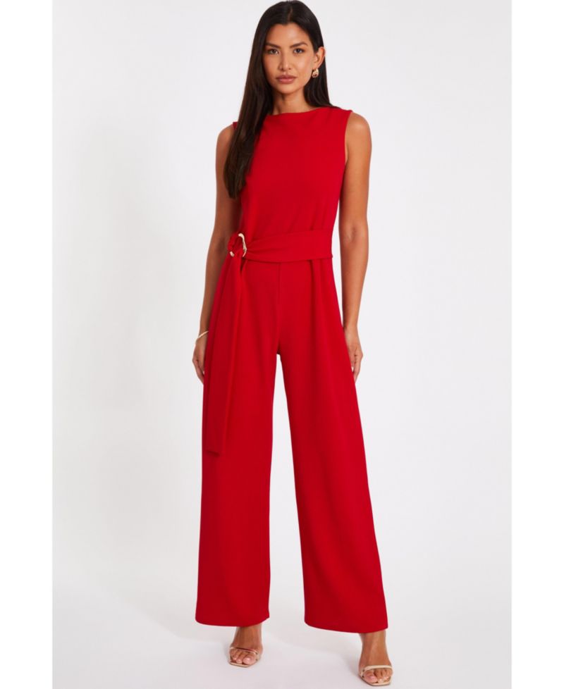 Women's Scuba Crepe Sleeveless Jumpsuit - Red