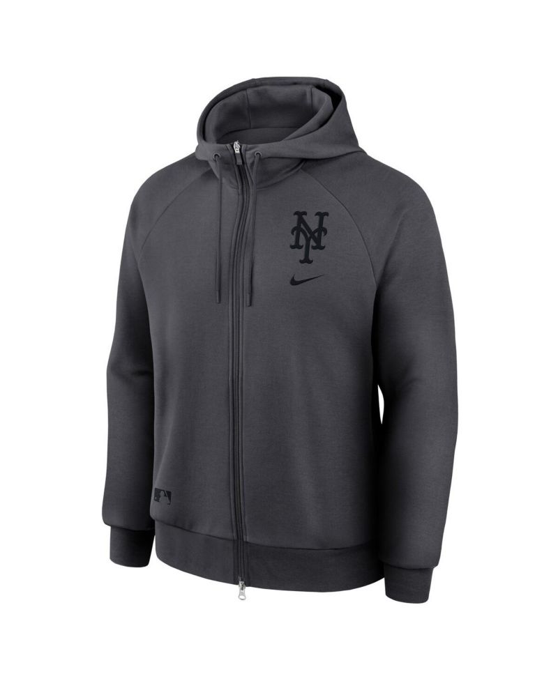 Men's Anthracite New York Mets Authentic Collection Player Raglan Dri-FIT Full-Zip Hoodie