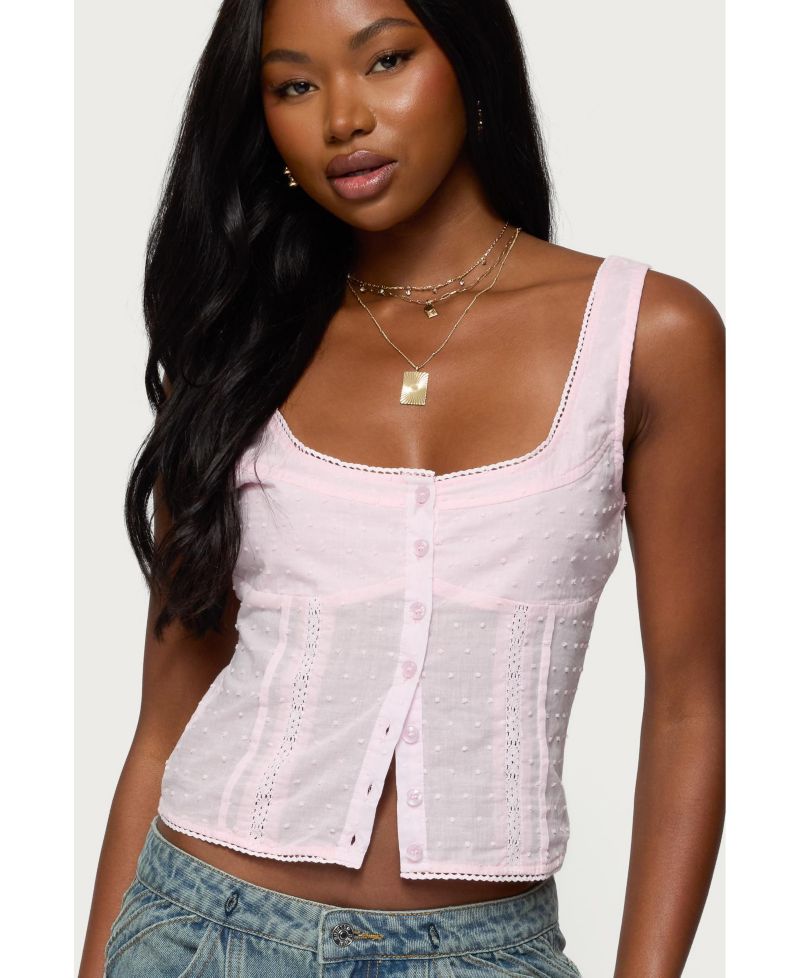 Women's Embroidered Cotton Button Up Top