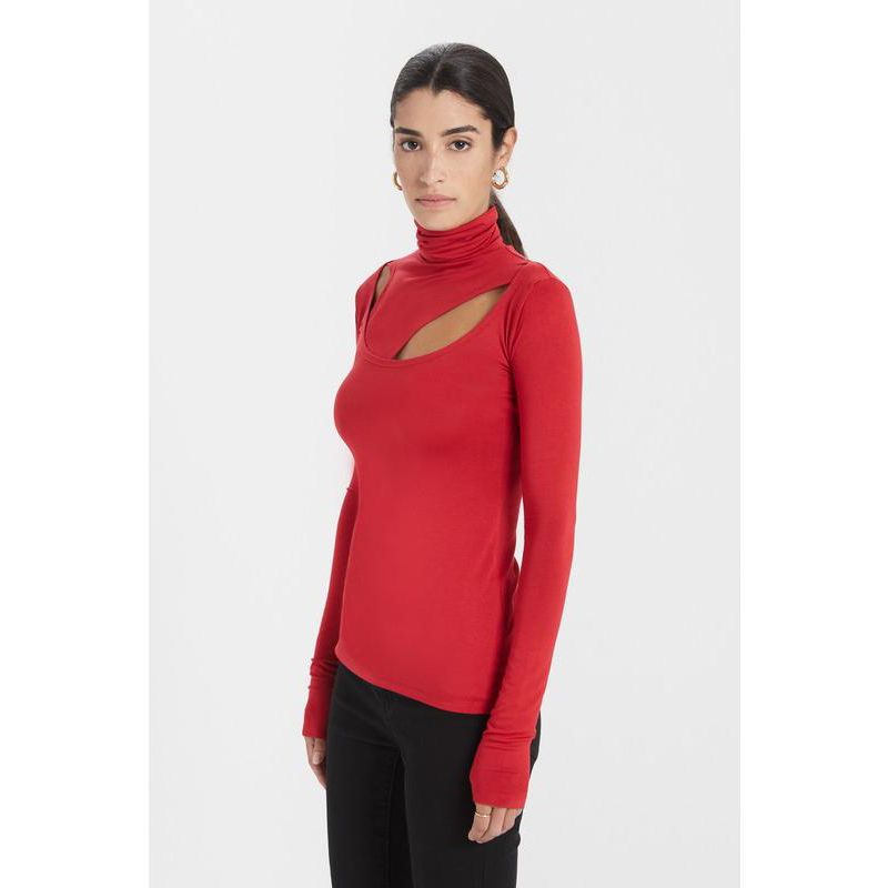Women's Dahlia Edgy Neckline Long-Sleeve Cutout Fitted Jersey Top