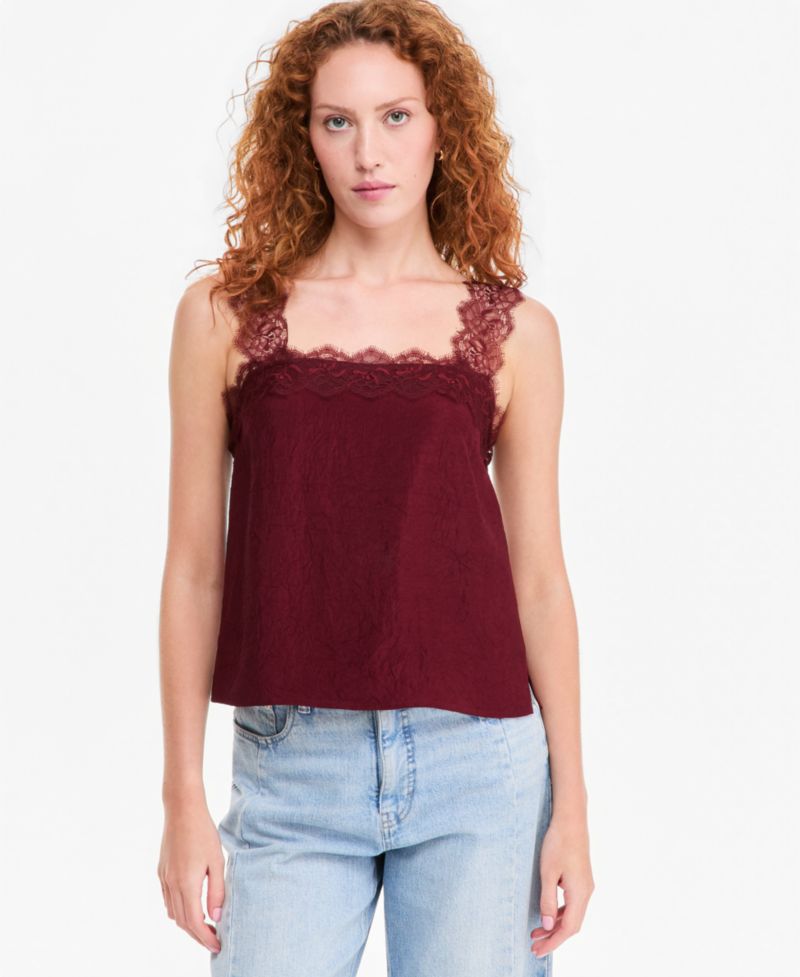 Women's Crinkle Satin Lace-Trim Tank