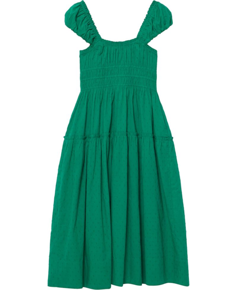Women's Short-Sleeve Scoop-Neck Smocked Midi Dress