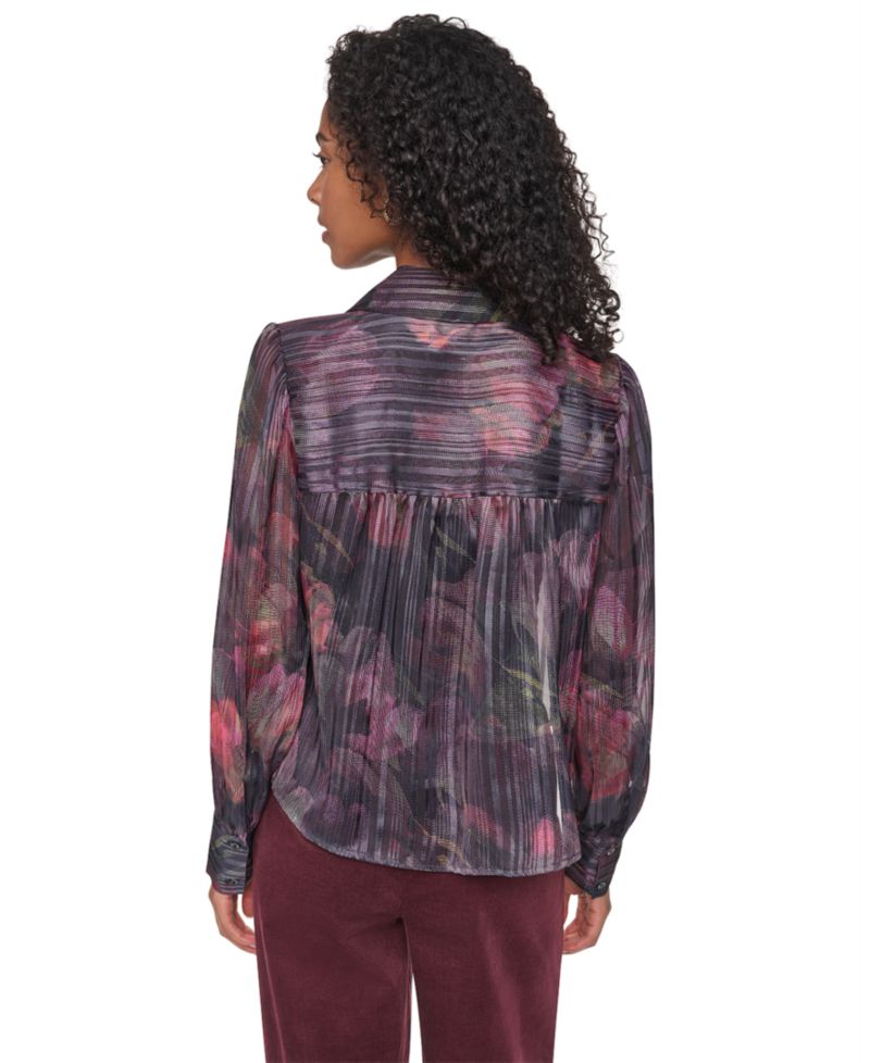 Petite Puff-Sleeve Button-Front Blouse