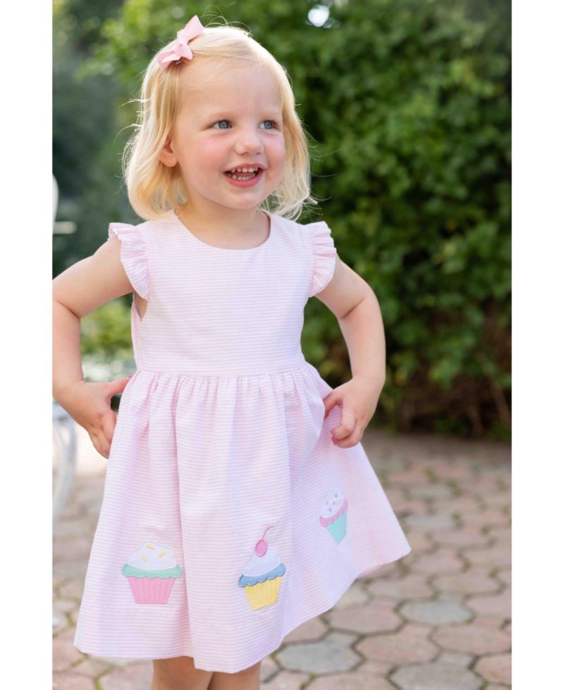Little Girls Seersucker Dress with Cupcakes
