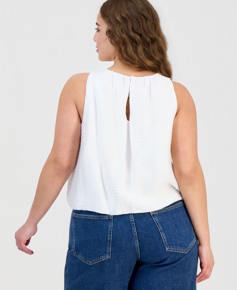 Trendy Plus Solid Bubble-Hem Round-Neck Tank