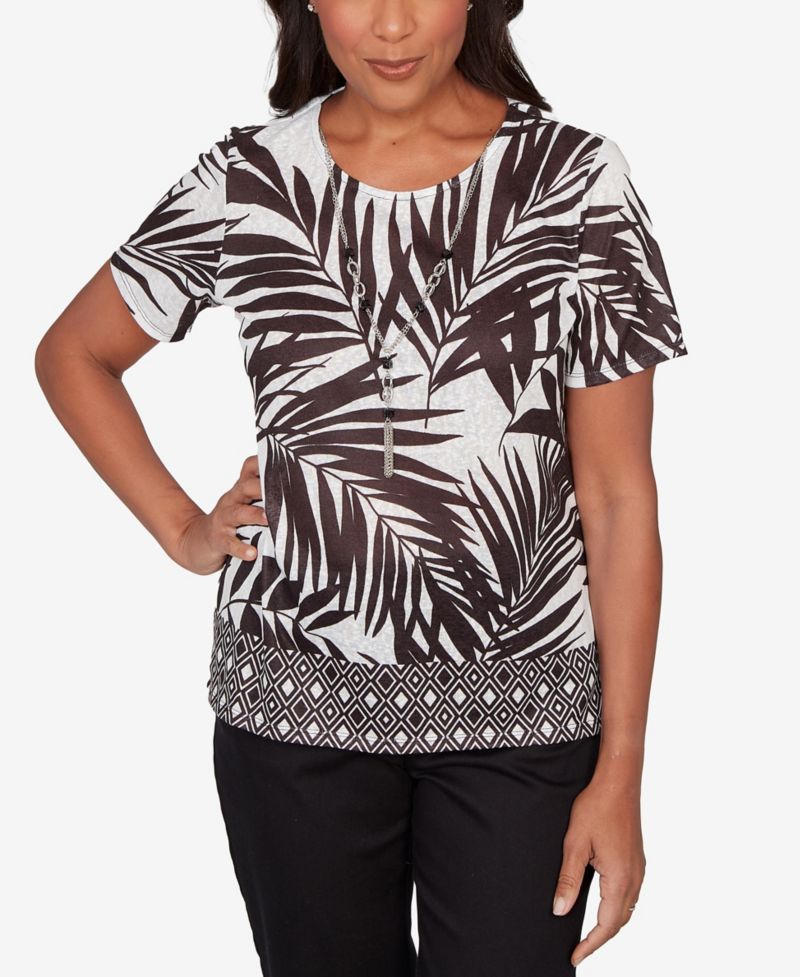 Women's Detail Driven Tropical Diamond Border Crewneck T-shirt