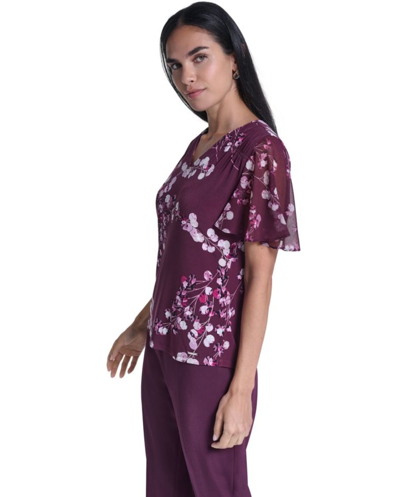 Women's V-Neck Floral Chiffon Blouse