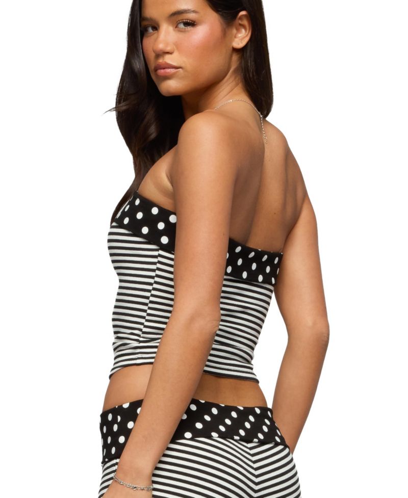 Women's Presley Stripe and Polka Dot Foldover Tube Top