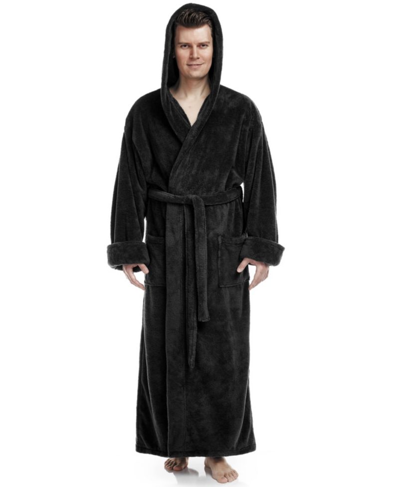 Men's Soft Fleece Robe, Ankle Length Hooded Turkish Bathrobe