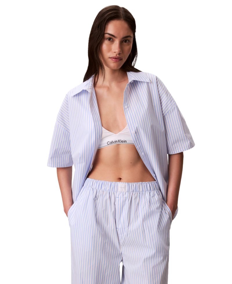 Women's Striped Short-Sleeve Pajama Shirt QS7652