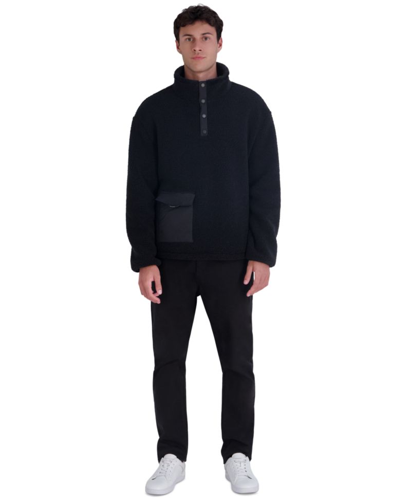 Mens's Mixed Media Sherpa Mock Neck Pullover
