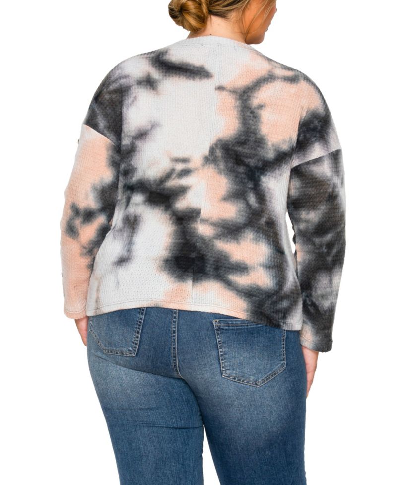Plus Size Brushed Tie Dye Waffle Crew Neck Top