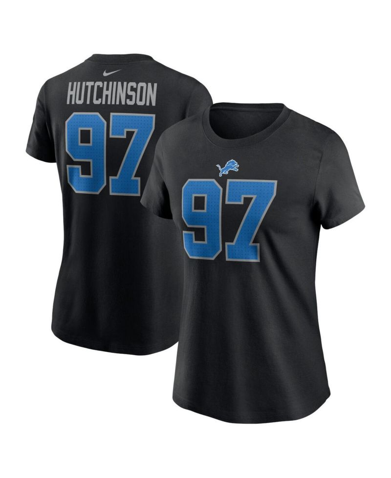 Women's Aidan Hutchinson Black Detroit Lions Player Name & Number T-Shirt