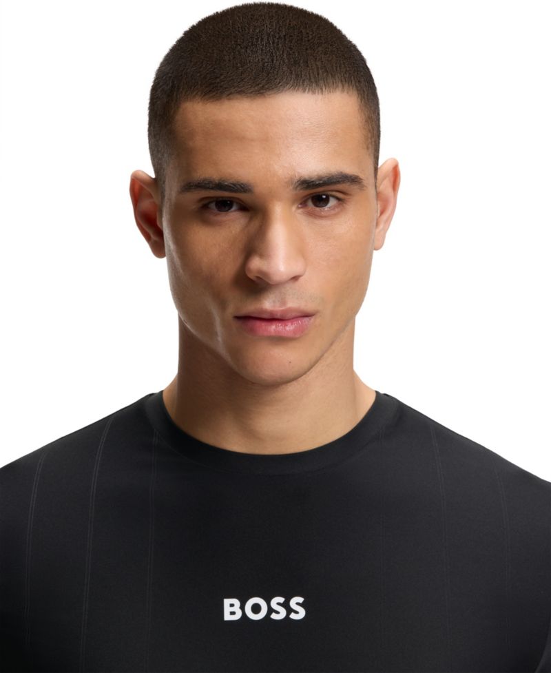 Men's Active Jacquard-Stripe Logo Slim-Fit T-Shirt