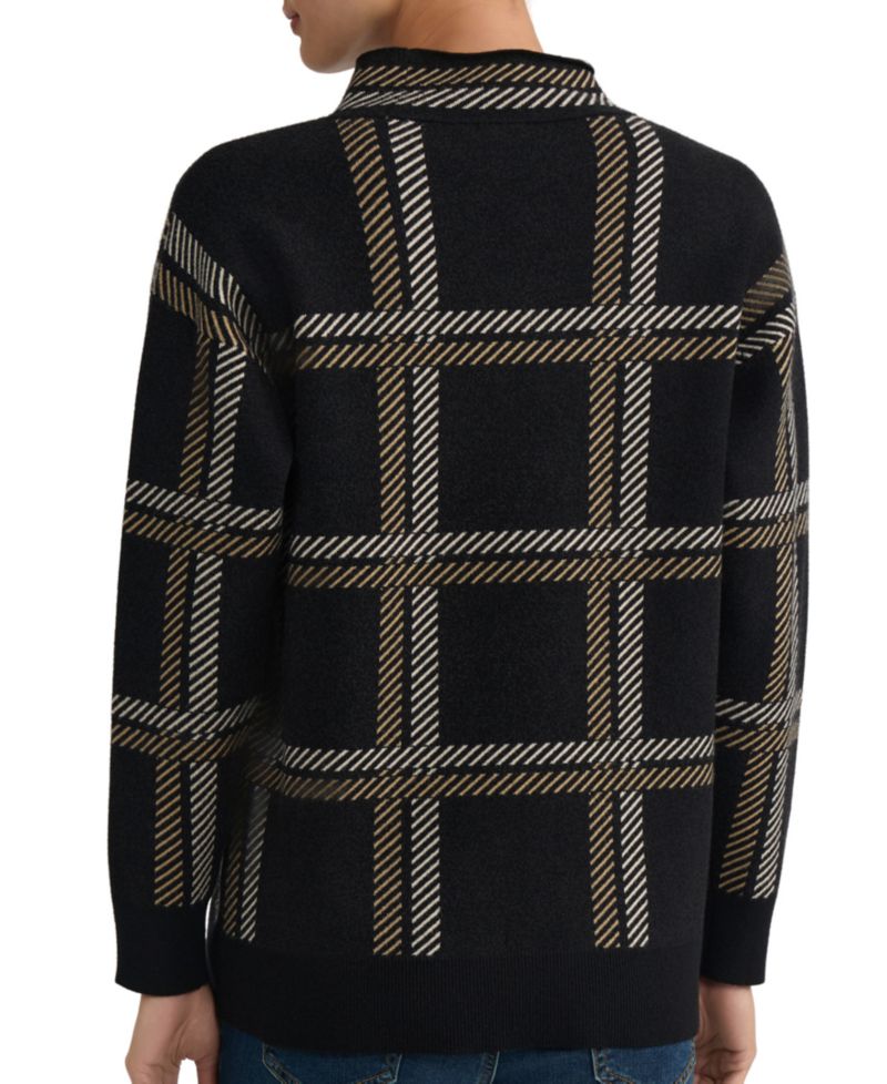 Petite Mock Neck Plaid Long-Sleeve Sweater