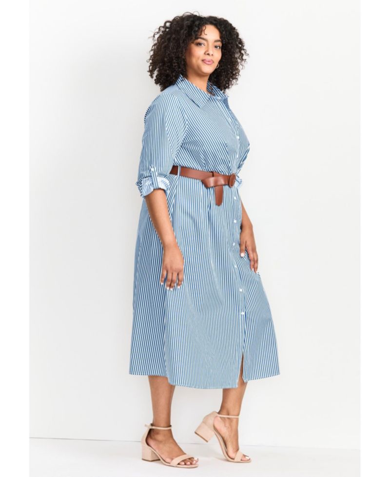 Women's Plus Size Leona Stripe Shirtdress With Belt