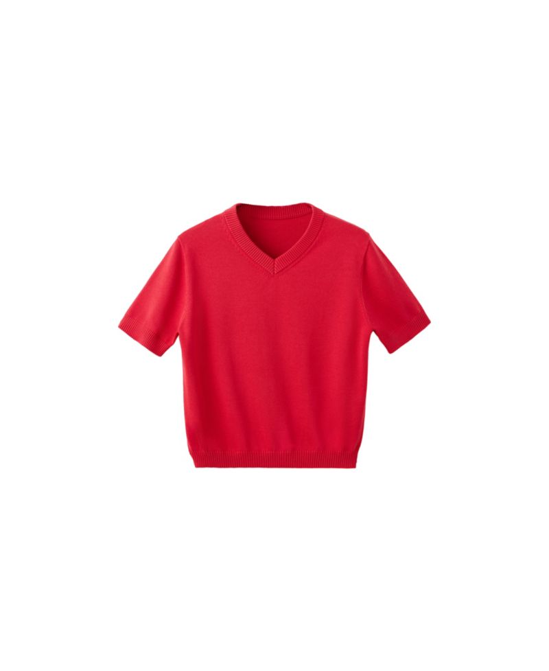 Women's V-Neck Short-Sleeve Ribbed Sweater