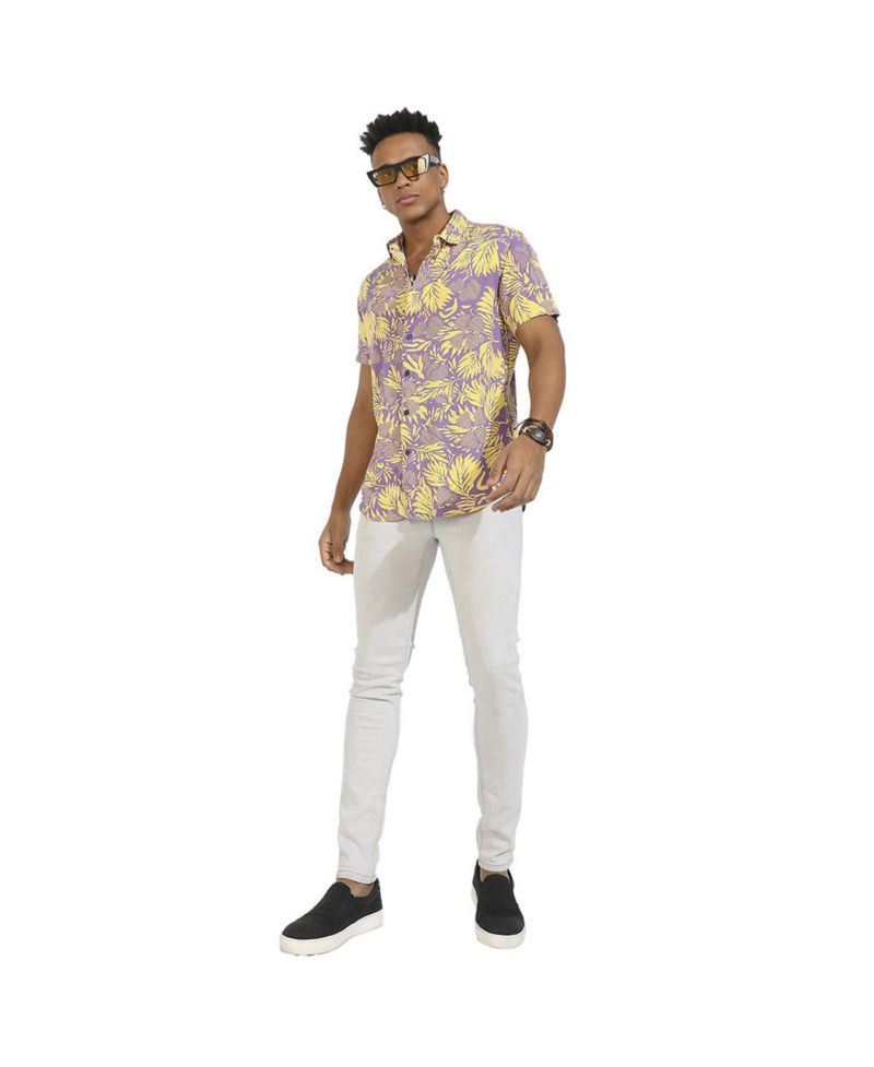 Men's Lavender & Yellow Contrast Foliage Shirt