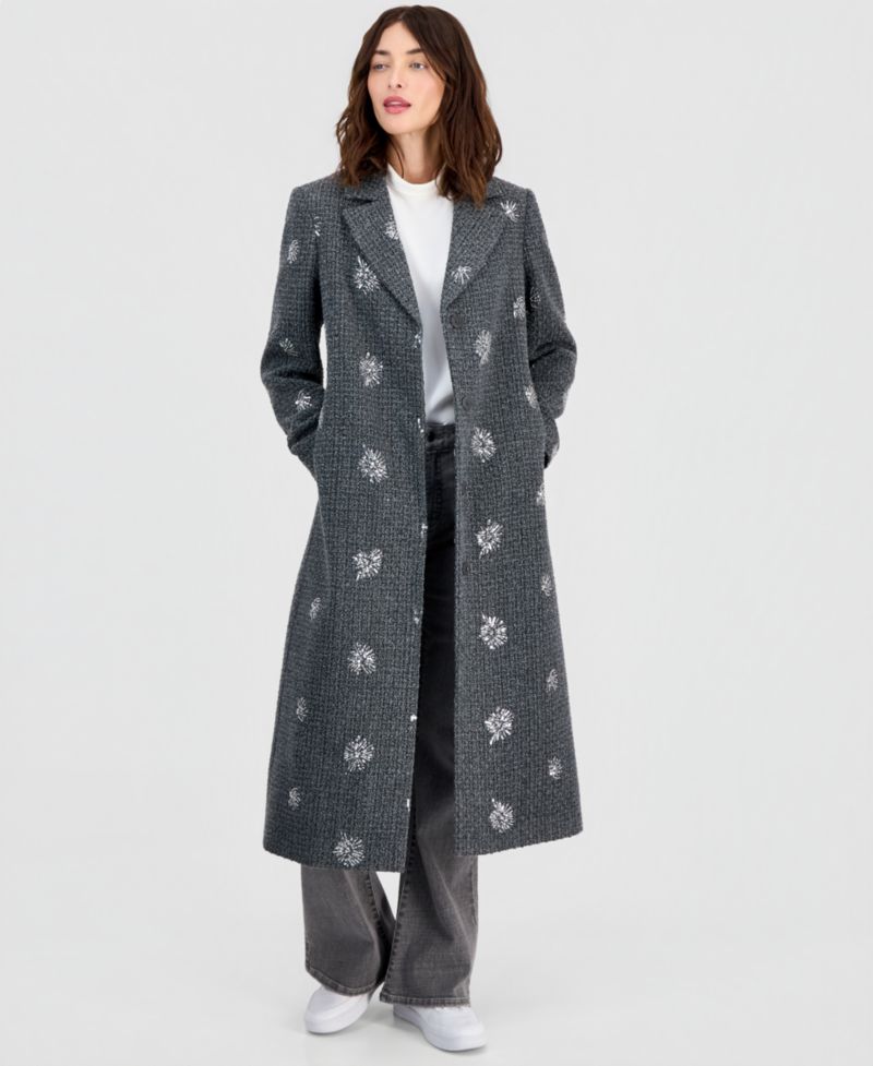 Petite Single-Breasted Sparkle Boucl&eacute; Maxi Coat