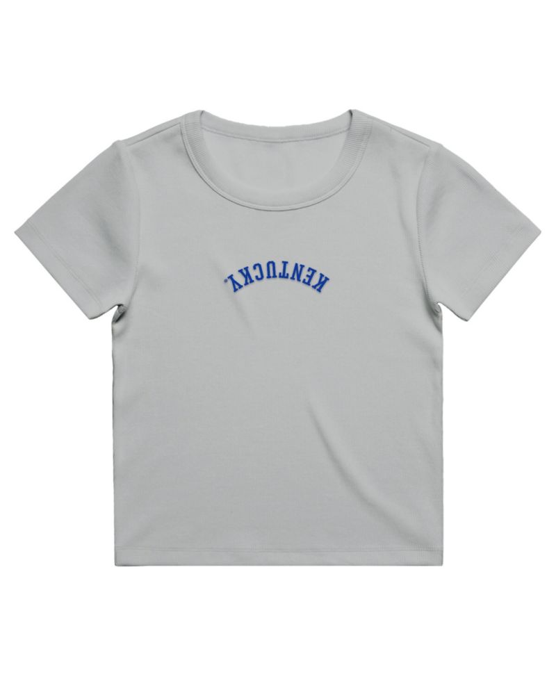 Women's Gray Kentucky Wildcats Upside Down Embroidery Ribbed Cropped T-Shirt