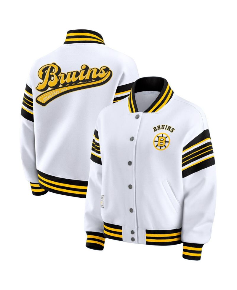 Women's White/Gold Boston Bruins Full-Snap Fleece Sweatshirt Jacket