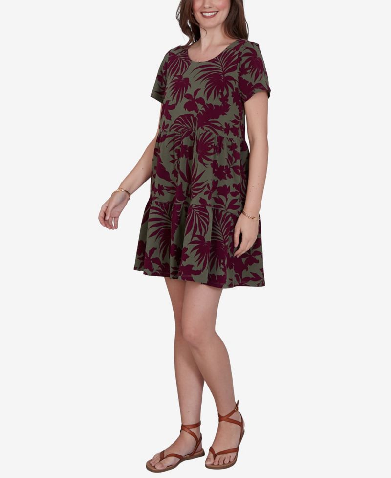 Petite Tropical Print Stretch Pocket Dress