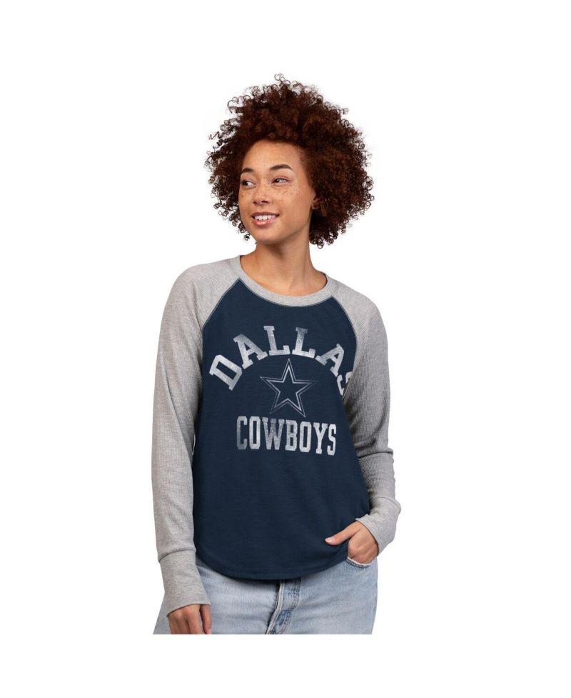 Women's Navy/Gray Dallas Cowboys Waffle Knit Raglan Long-Sleeve T-Shirt