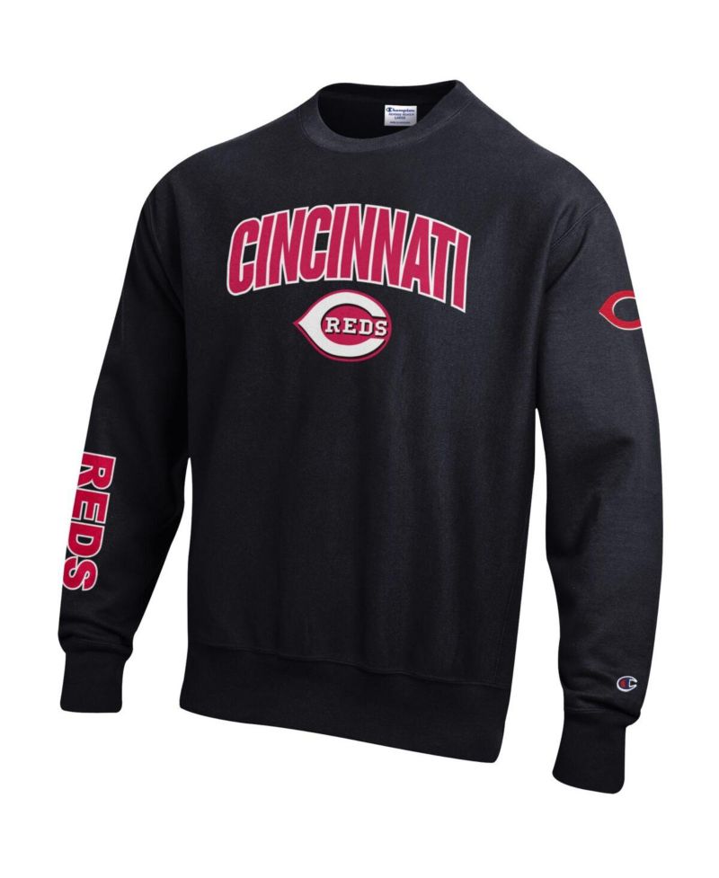 Men's Black Cincinnati Reds Reverse Weave Chenille Sweatshirt