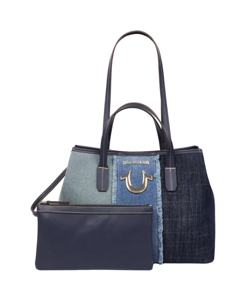 Frayed Denim Horseshoe Tote with Removable Wristlet