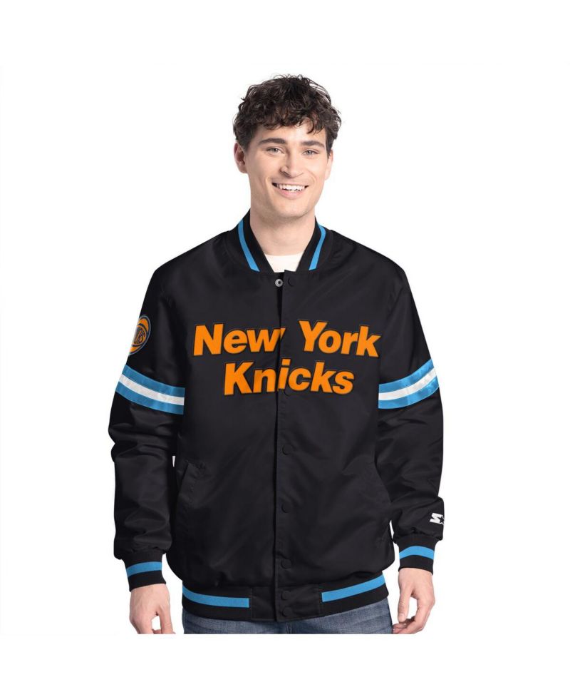 Men's Black New York Knicks Scout Varsity Full-Snap Jacket