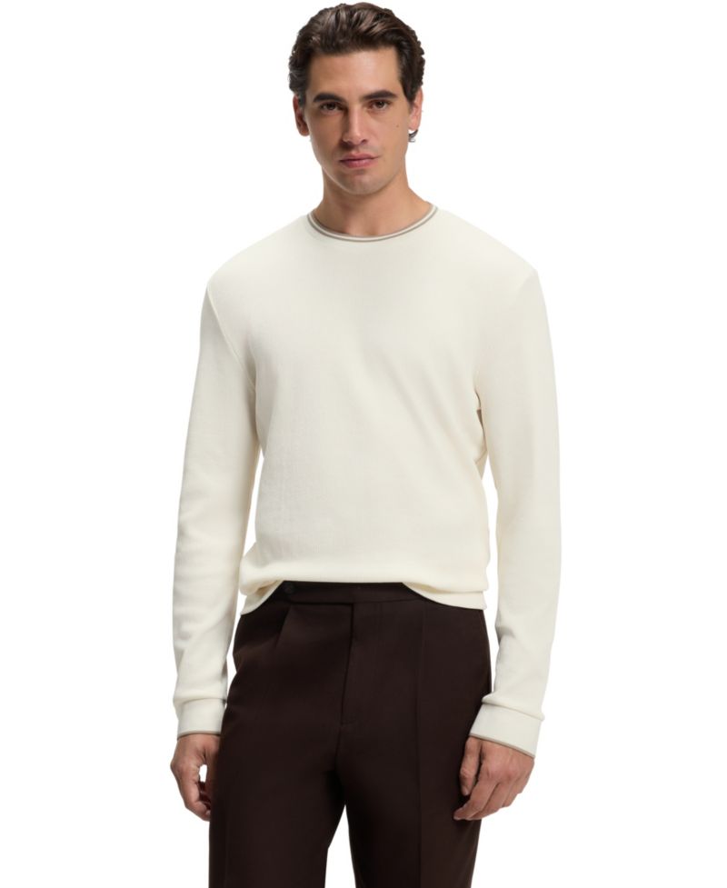 Men's Waffle-Structured Cotton-Blend Crewneck Long-Sleeve T-Shirt