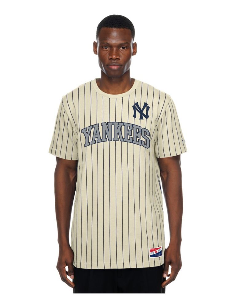 Men's Cream New York Yankees Throwback Meshback Pinstripe T-Shirt