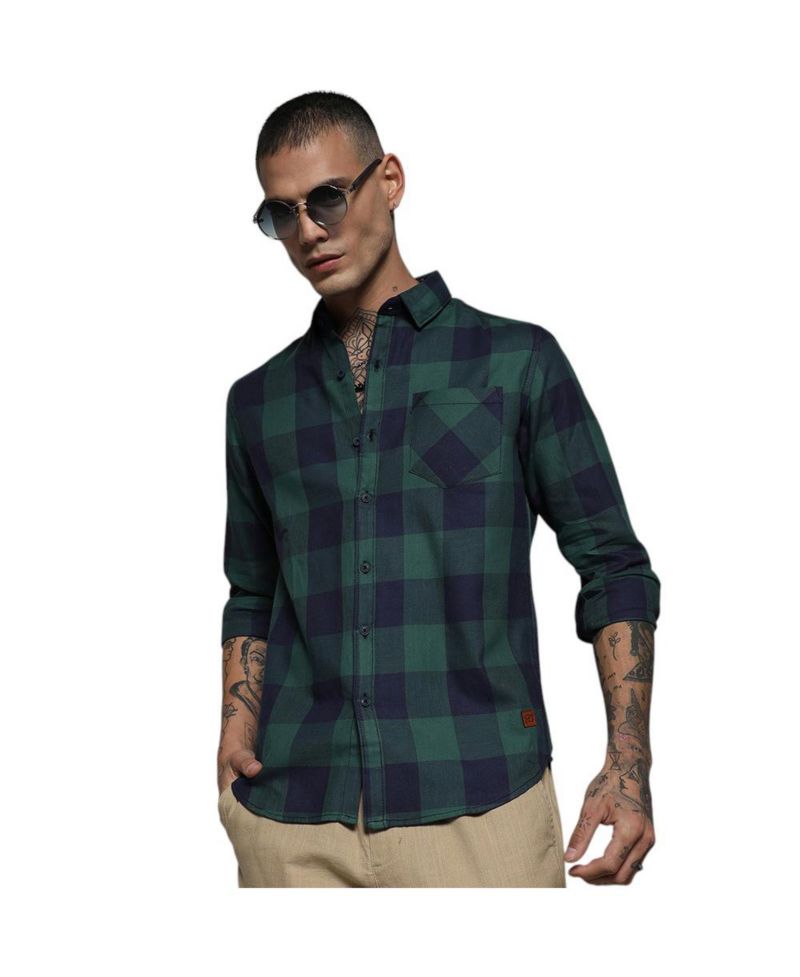 Men's Navy Blue & Forest Green Buffalo Check Shirt