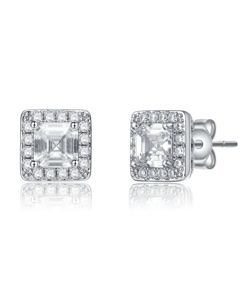 Dainty Everyday Wear Halo CZ Square Mini Stud Earrings