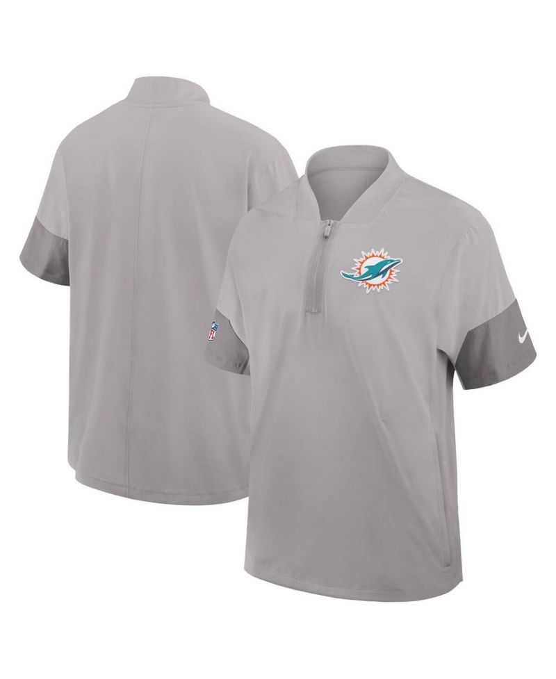 Men's Gray Miami Dolphins Sideline Short Sleeve Quarter-Zip Performance Coach Jacket