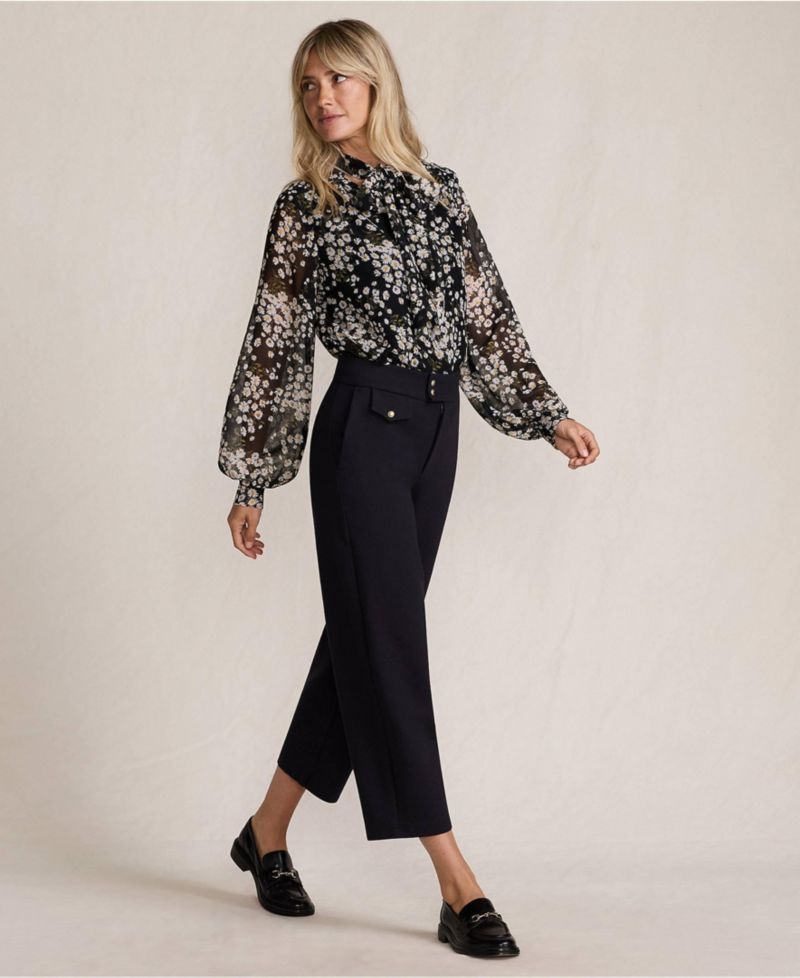 Petite Ponte High Rise Straight Leg Crop Pants