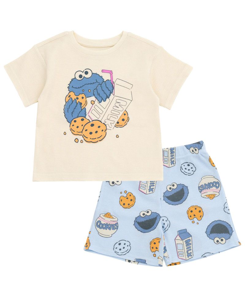 Baby Boys' Cookie Monster Waffle-Knit T-Shirt and Shorts, 2-Piece Set