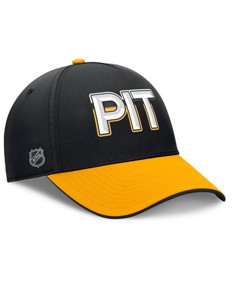 Men's Black/Gold Pittsburgh Penguins Authentic Pro Rink Team Code Flex Hat