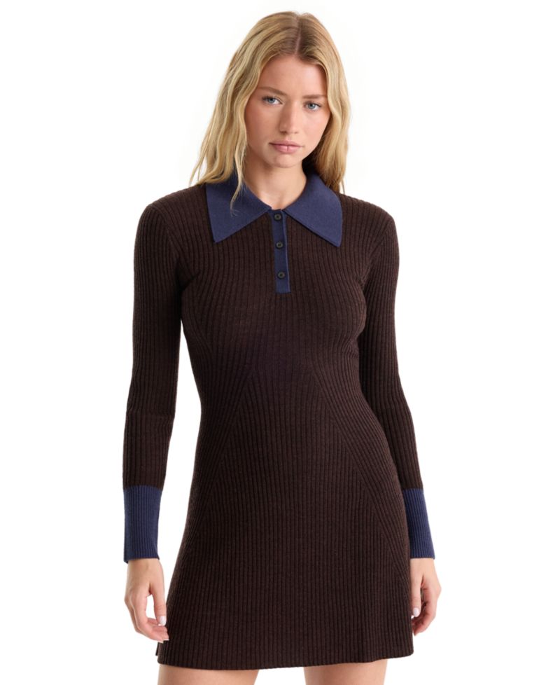 Women's Collared Long-Sleeve Sweater Dress