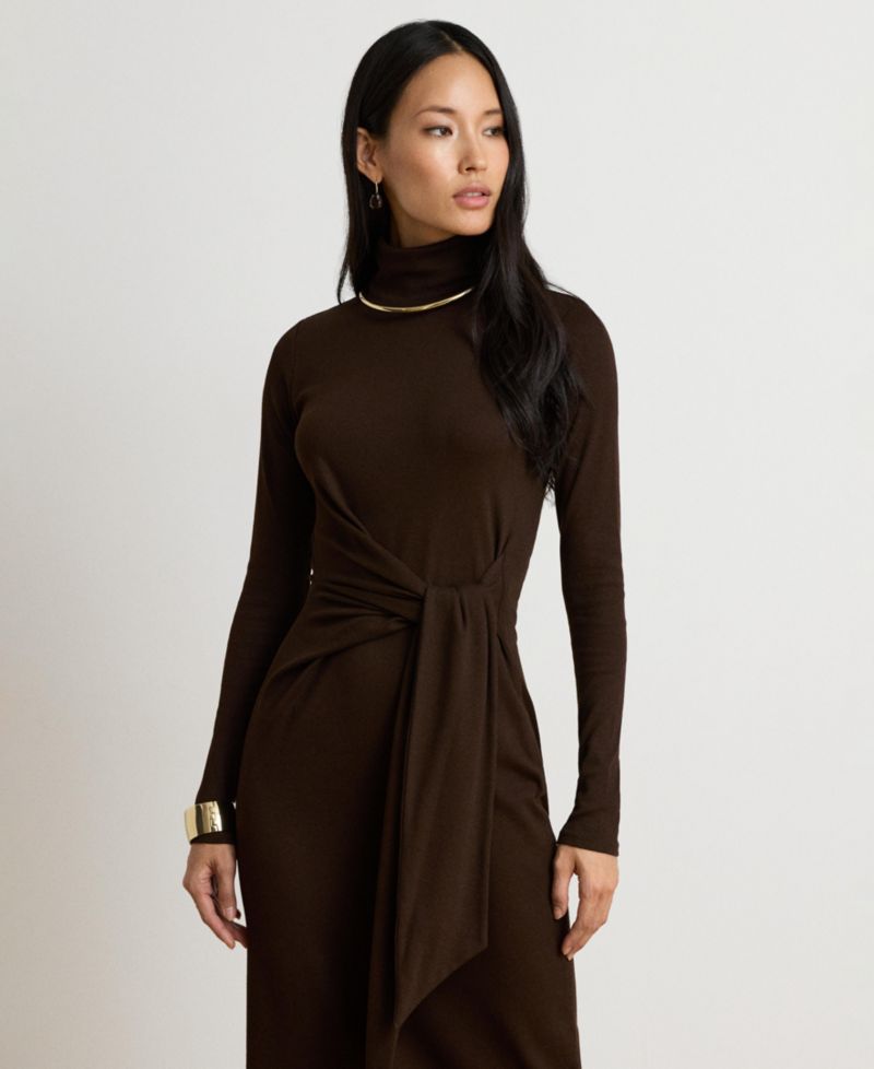 Women's Tie-Front Turtle Neck Dress