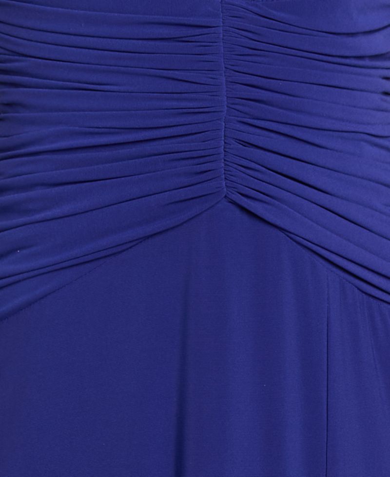 Juniors' Rouched Waist Halter Neck Long Gown