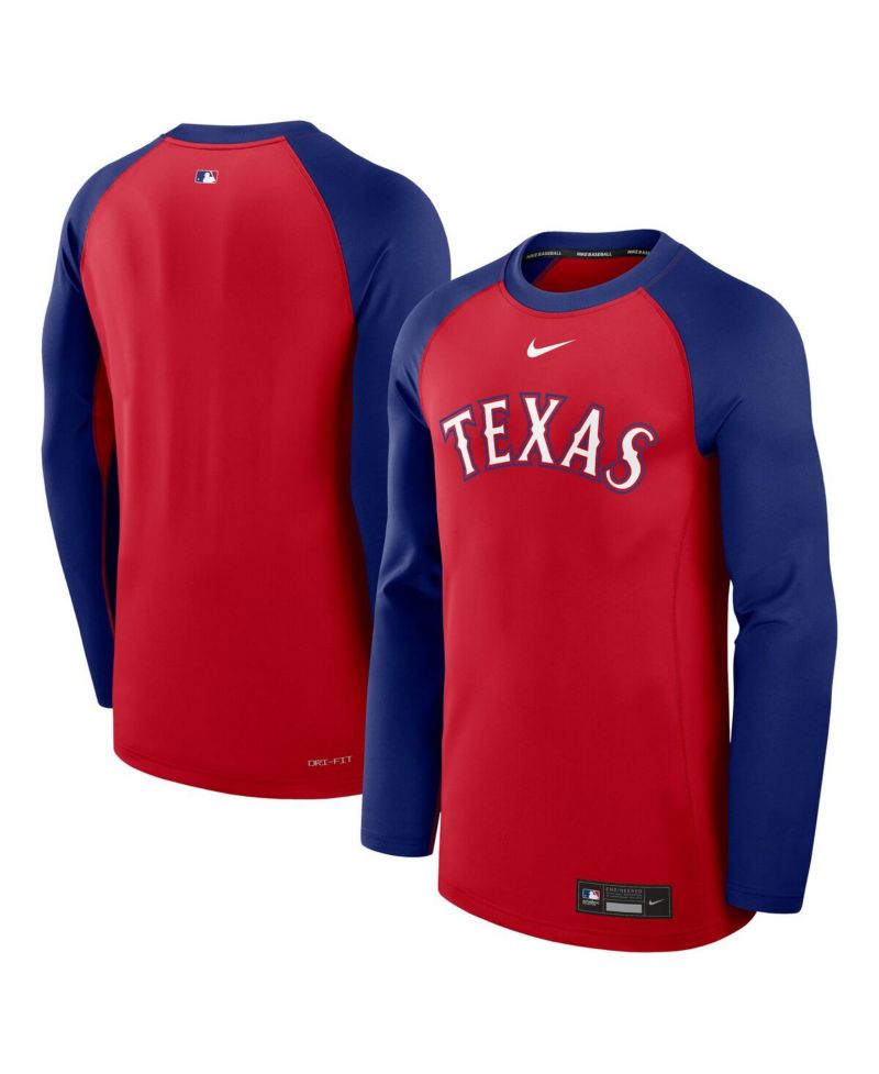 Men's Red/Royal Texas Rangers Authentic Collection Game Time Raglan Performance Long Sleeve T-Shirt
