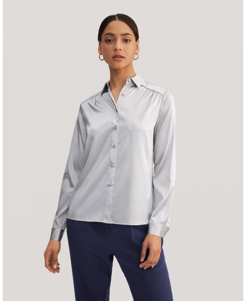Women's Long Sleeves Collared Silk Blouse