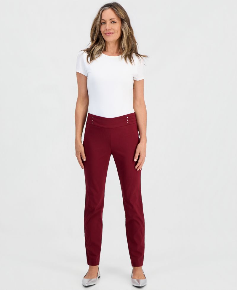 Petite Studded-Rivet Slim-Leg Pants, Petite & Petite Short