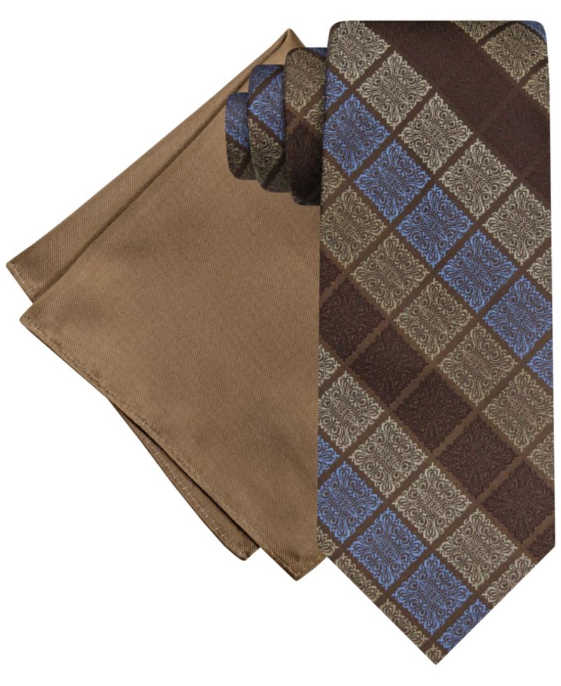 Men's Gradient Squares Tie & Solid Pocket Square Set
