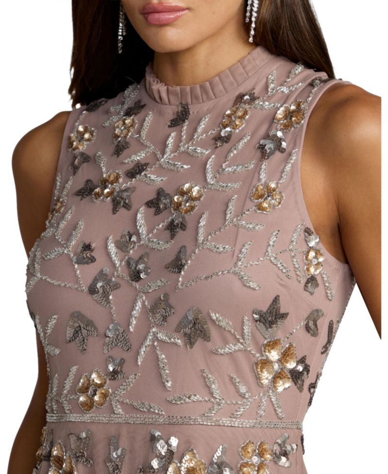 Women's Embellished High Neck Butterfly Sleeveless Gown