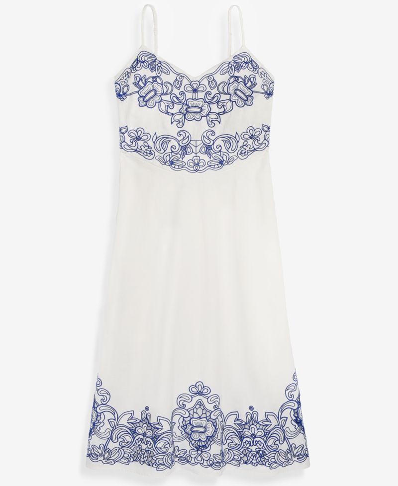 Women's Linen Blend Solid Cutwork Tank Midi Dress
