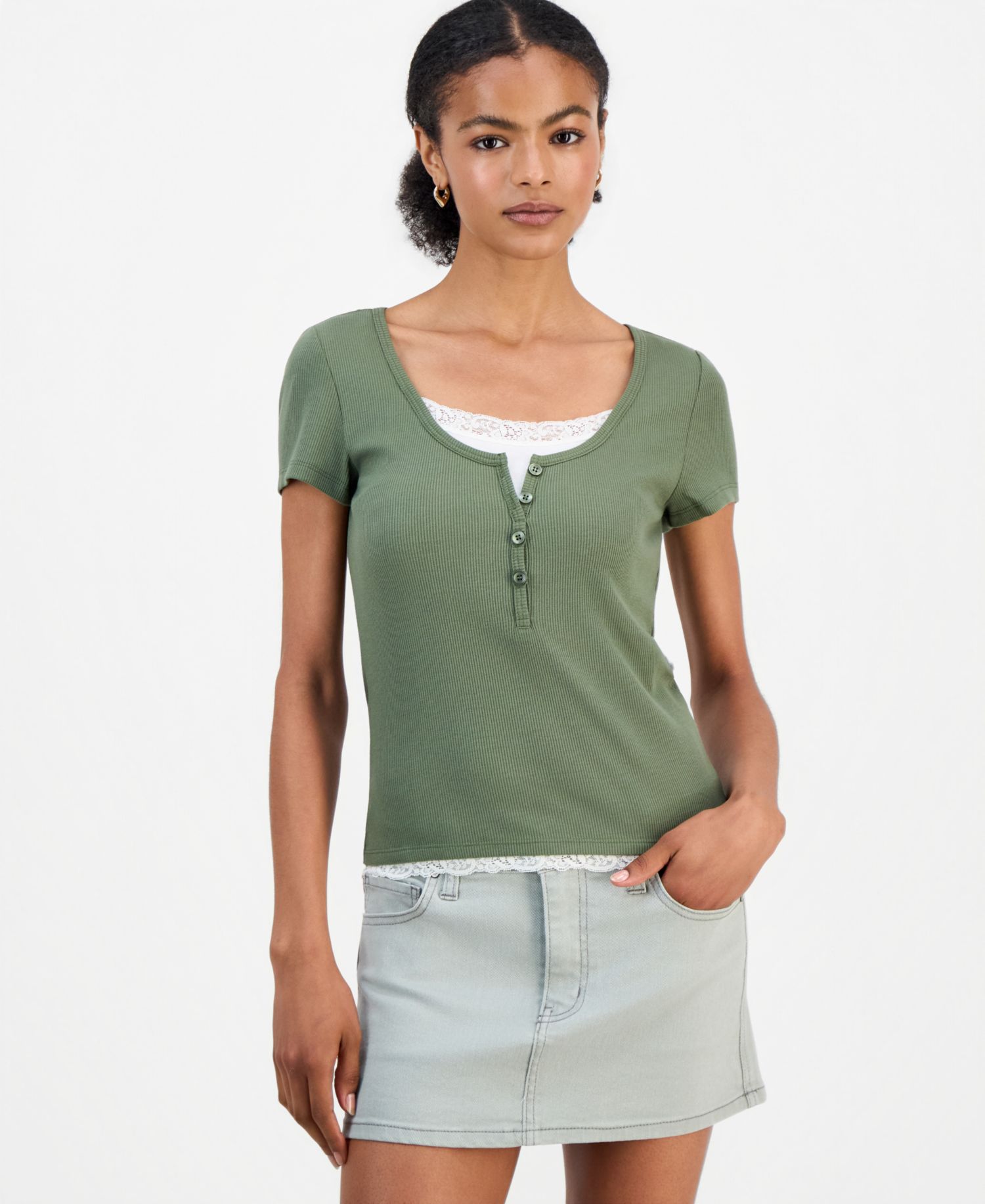 Многослойная футболка с коротким рукавом Henley для юниорок